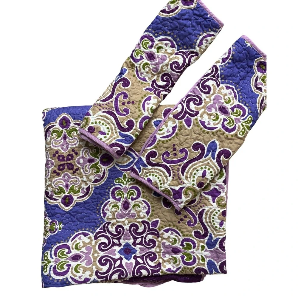Purple Bohemian Quilted Comforter Set with 2 Shams 85